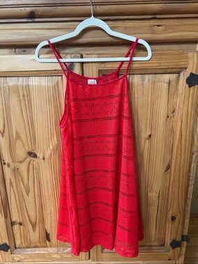 Hula Bay Dress/Cover Up Red Crochet Lace Spaghetti Strap Dress Large